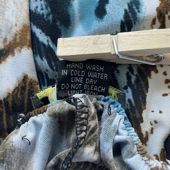 Y2K Midi Dress Size Medium Blue Brown Animal Print Sleeveless Babydoll Stretch - Picture 11 of 15